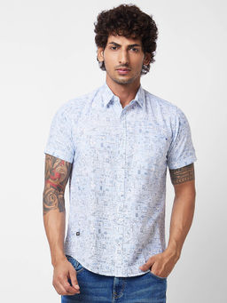 Spykar - Blue Printed Half Sleeve Shirt for Men