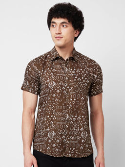 Spykar - Brown Printed Half Sleeve Shirt for Men