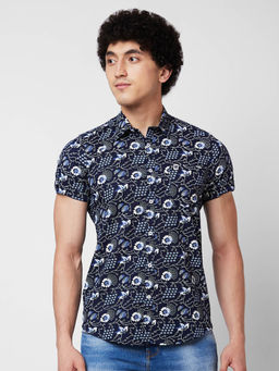Spykar - Blue Printed Half Sleeve Shirt for Men
