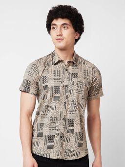 Spykar - Khaki Printed Half Sleeve Shirt for Men