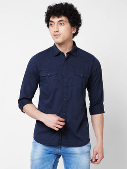 Spykar - Navy Blue Solid Full Sleeve Shirt for Men