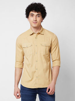 Spykar - Khaki Solid Full Sleeve Shirt for Men