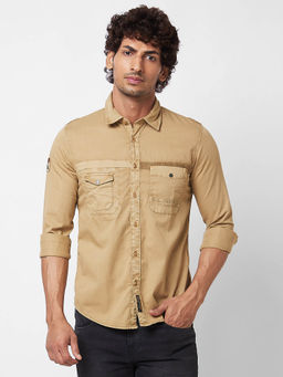 Spykar - Khaki Printed Full Sleeve Shirt for Men