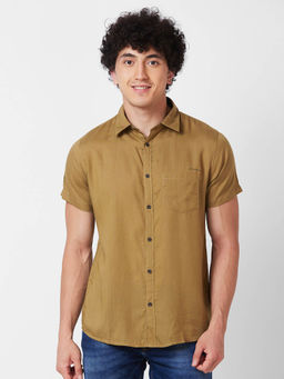 Spykar - Khaki Solid Half Sleeve Shirt for Men