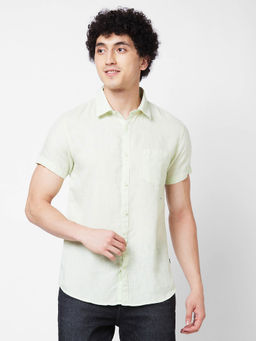 Spykar - Green Solid Half Sleeve Shirt for Men