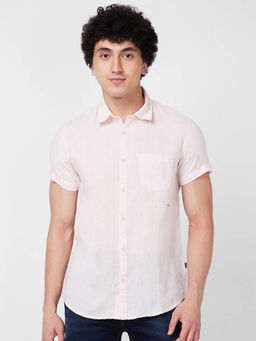 Spykar - Peach Solid Half Sleeve Shirt for Men