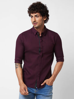 Spykar - Wine Solid Full Sleeve Shirt for Men