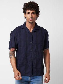 Spykar - Blue Embroidered Half Sleeve Shirt for Men