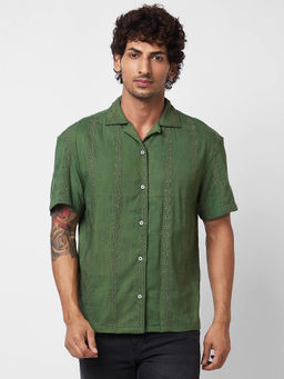 Spykar - Green Embroidered Half Sleeve Shirt for Men