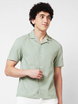 Spykar - Green Solid Half Sleeve Shirt for Men