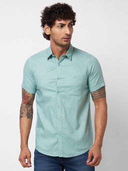 Spykar - Green Solid Half Sleeve Shirt for Men