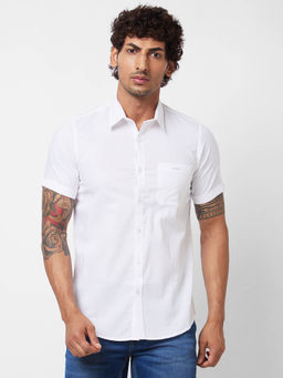 Spykar - White Solid Half Sleeve Shirt for Men