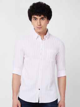 Spykar - Pink Striped Full Sleeve Shirt for Men