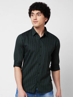 Spykar - Green Striped Full Sleeve Shirt for Men