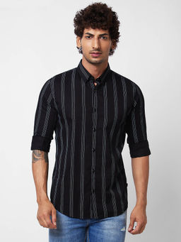 Spykar - Black Striped Full Sleeve Shirt for Men