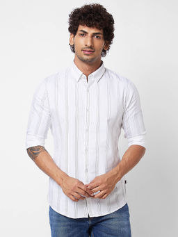 Spykar - White Striped Full Sleeve Shirt for Men