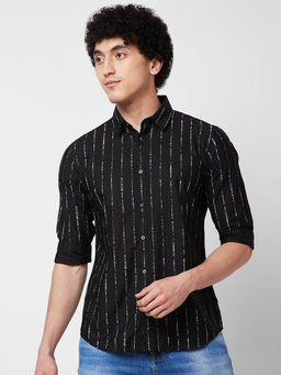 Spykar - Black Striped Full Sleeve Shirt for Men