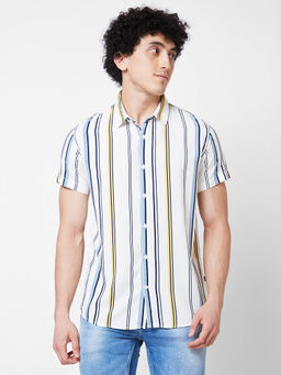 Spykar - White Striped Half Sleeve Shirt for Men
