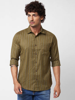 Spykar - Green Striped Full Sleeve Shirt for Men