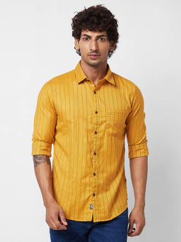 Spykar - Yellow Striped Full Sleeve Shirt for Men