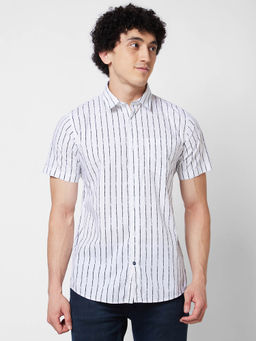 Spykar - White Striped Half Sleeve Shirt for Men