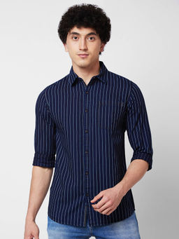Spykar - Blue Striped Full Sleeve Shirt for Men