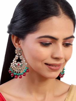 Accessher - Gold Plated Chandelier Earrings Studded with Handcut Mirrors-Multi Beads