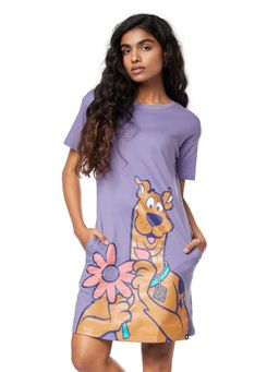 The Souled Store - Official Scooby Doo Purple Mystery Flower Drop Shoulder Pocket Dress