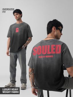 The Souled Store - Men Black Typography Oversized T-Shirt