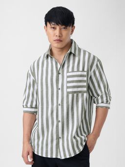 The Souled Store - Men Green Striped Shirt