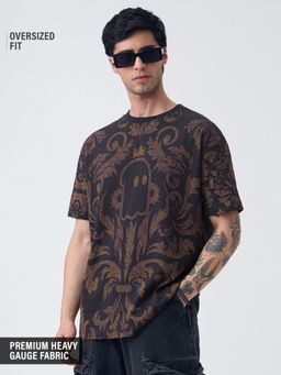 The Souled Store - Men Black Printed Oversized T-Shirt