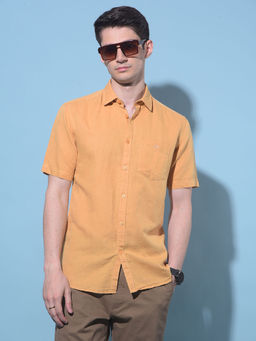 CRIMSOUNE CLUB - Men Mustard Linen Casual Shirt