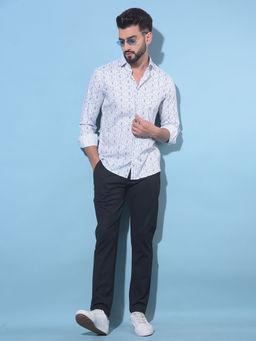 CRIMSOUNE CLUB - Men White Abstract Printed Cotton Shirt