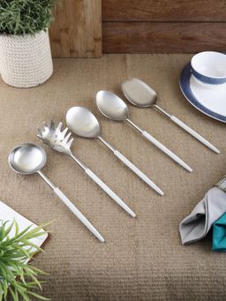 VarEesha - Radiant White Handle Matt Steel Serving Spoons Set of Five
