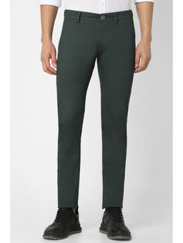 Peter England - Men Green Textured Low Skinny Fit Casual Trouser