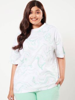 Bewakoof - Women's Sun-Kissed Green Marble AOP Plus Size Oversized T-shirt