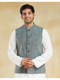Fabindia - Green Cotton Slim Fit Nehru Jacket