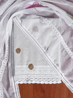 Ahalyaa - Women White Cotton Hand Printed Dress Material (Set of 3)