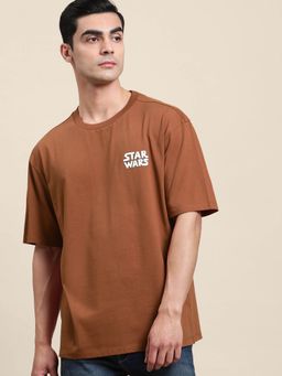Free Authority - Men Star Wars Brown Printed Loose Fit T-Shirt