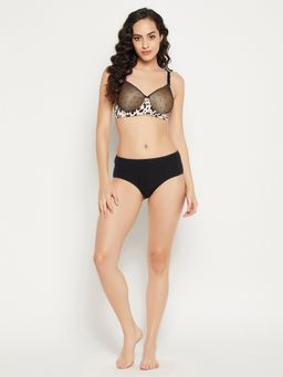 Clovia - Padded Non-Wired Full Cup Animal Print Multiway T-Shirt Bra In Nude Colour