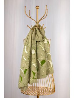 October - Green Cotton Embroidered Shawl- Perspective & Lines