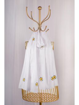 October - White Cotton Embroidered Shawl - Sunflower booties
