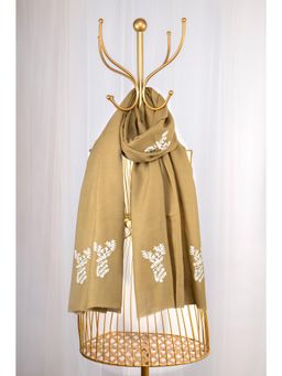 October - Brown Fine Wool Embroidered Shawl - Deer Dairies