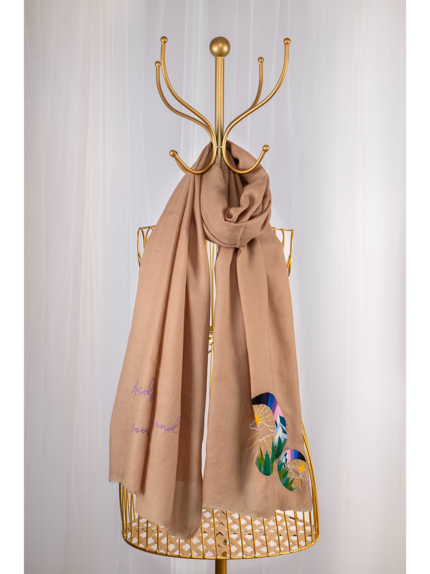 october Beige Fine Wool Embroidered Shawl - Moon Mountains and Sunshine-picture-42