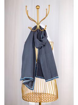 October - Grey Fine Wool Embroidered Shawl - Fringes & Stripes