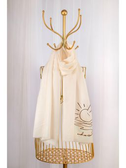 October - White Fine Wool Embroidered Shawl - Samundra Kinara