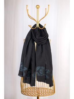 October - Black Fine Wool Embroidered Shawl - Finding Arrows
