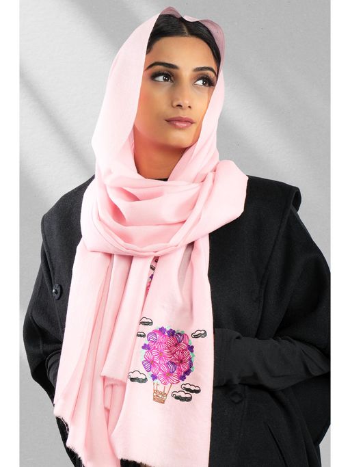Buy October Pink Fine Wool Embroidered Shawl Into the Dreamland
