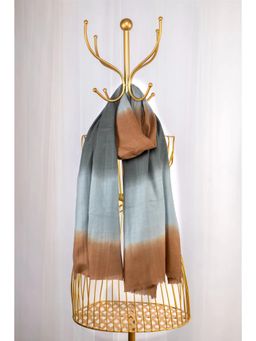 October - Brown & Teal Blue Pure Pashmina Scarf - Ombre - Earth
