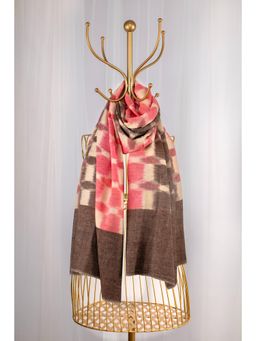 October - Red & Brown Pure Pashmina Scarf - Ikat
